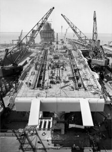 Enterprise under construction on Sept. 20, 1960. She was the first nuclear-propelled aircraft carrier.